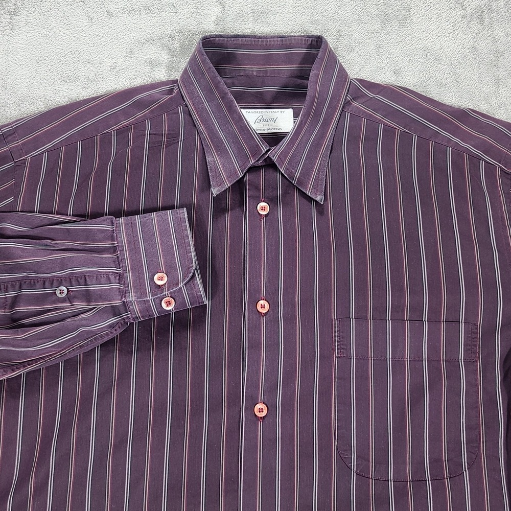 Brioni Shirt Mens Large Purple Stripe Button Up Dress Italy Neiman Marcus